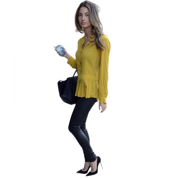 Alexander Wang Tops - Alexander Wang “Pleated Apron” Long sleeve silk blouse in mustard yellow, size 2